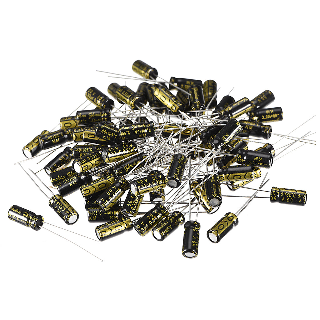 uxcell Uxcell Aluminum Radial Electrolytic Capacitor with 0.33uF 50V 105 Celsius Life 2000H 5 x 11 mm Black 80pcs