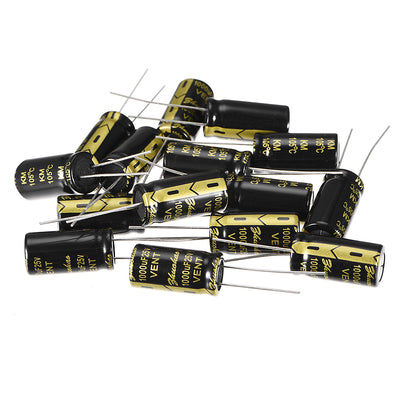 Harfington Uxcell Aluminum Radial Electrolytic Capacitor with 1000uF 25V 105 Celsius Life 2000H 10 x 20 mm Black 15pcs