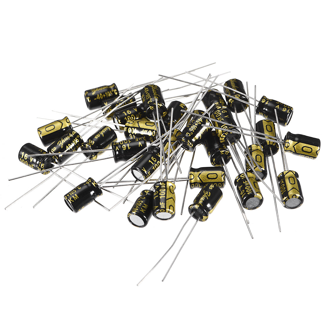 uxcell Uxcell Aluminum Radial Electrolytic Capacitor with 100uF 16V 105 Celsius Life 2000H 5 x 7 mm Black 30pcs