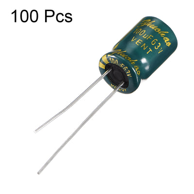 Harfington Uxcell Aluminum Radial Electrolytic Capacitor Low ESR Green with 100UF 63V 105 Celsius Life 3000H 8 x 12 mm High Ripple Current,Low Impedance 100pcs