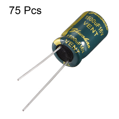 Harfington Uxcell Aluminum Radial Electrolytic Capacitor Low ESR Green with 1500UF 16V 105 Celsius Life 3000H 10 x 17 mm High Ripple Current,Low Impedance 75pcs