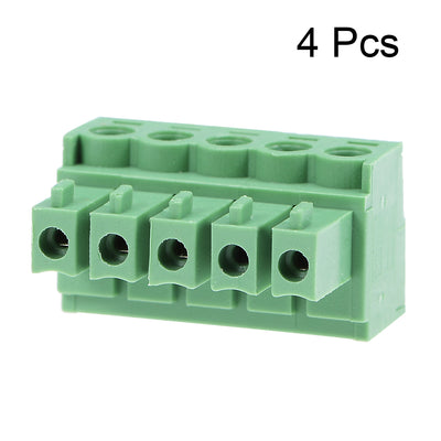 Harfington Uxcell 4Pcs AC300V 8A 3.81mm Pitch 5P Flat Angle Needle Seat Insert-In PCB Terminal Block Connector green