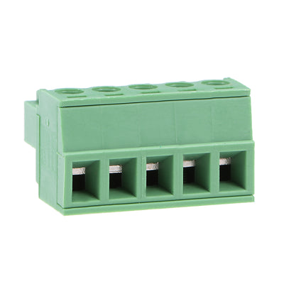 Harfington Uxcell 4Pcs AC300V 8A 3.81mm Pitch 5P Flat Angle Needle Seat Insert-In PCB Terminal Block Connector green