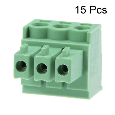 Harfington Uxcell 15Pcs AC300V 8A 3.5mm Pitch 3P Flat Angle Needle Seat Insert-In PCB Terminal Block Connector green
