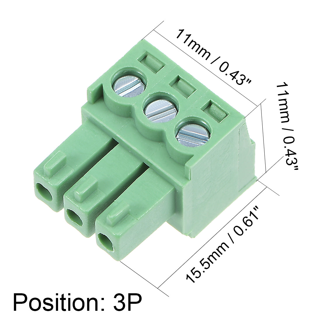 uxcell Uxcell 15Pcs AC300V 8A 3.5mm Pitch 3P Flat Angle Needle Seat Insert-In PCB Terminal Block Connector green