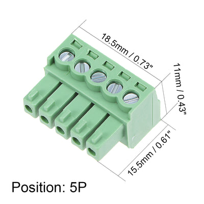 Harfington Uxcell 5Pcs AC300V 8A 3.5mm Pitch 5P Flat Angle Needle Seat Insert-In PCB Terminal Block Connector green