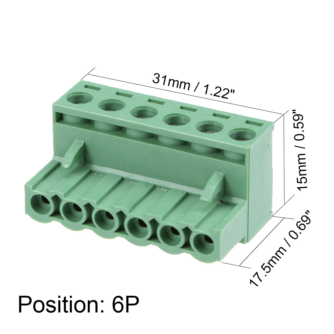 uxcell Uxcell 5Pcs AC300V 15A 5.08mm Pitch 6P Flat Angle Needle Seat Insert-In PCB Terminal Block Connector green