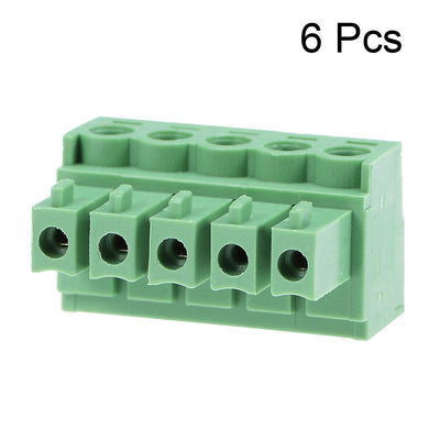 Harfington Uxcell 6Pcs AC300V 8A 3.81mm Pitch 5P Needle Seat Insert-In PCB Terminal Block green