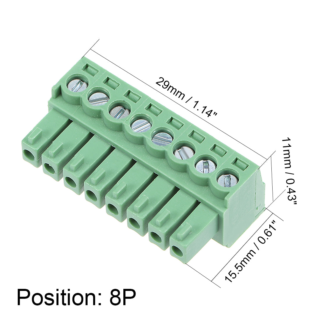 uxcell Uxcell 5Pcs AC300V 8A 3.5mm Pitch 8P Needle Seat Insert-In PCB Terminal Block green