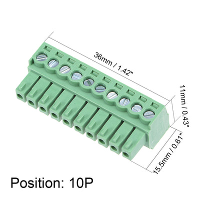 Harfington Uxcell 5Pcs AC300V 8A 3.5mm Pitch 10P Needle Seat Insert-In PCB Terminal Block green