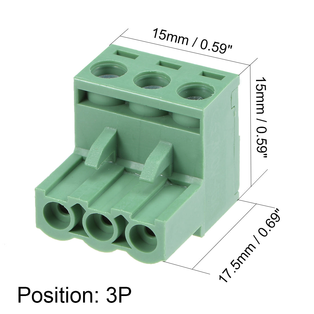 uxcell Uxcell 15Pcs AC300V 15A 5.08mm Pitch 3P Flat Angle Needle Seat Insert-In PCB Terminal Block Connector green