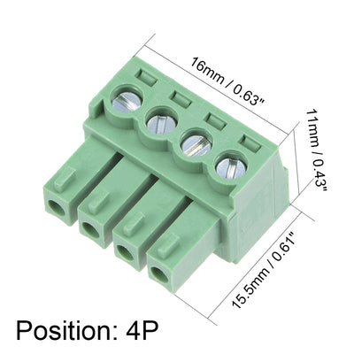 Harfington Uxcell 10Pcs AC 300V 8A 3.5mm Pitch 4P Needle Seat Insert-In PCB Terminal Block Green