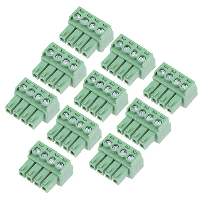 Harfington Uxcell 10Pcs AC 300V 8A 3.5mm Pitch 4P Needle Seat Insert-In PCB Terminal Block Green