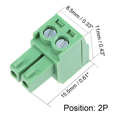 Harfington Uxcell 15Pcs AC300V 10A 3.81mm Pitch 2P Needle Seat Insert-In PCB Terminal Block green