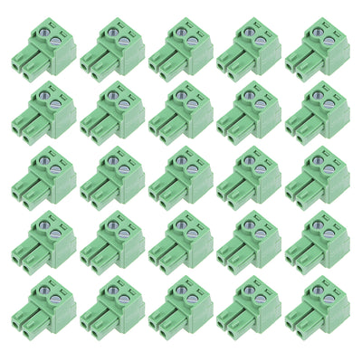 Harfington Uxcell 25Pcs AC300V 10A 3.81mm Pitch 2P Flat Angle Needle Seat Insert-In PCB Terminal Block Connector green