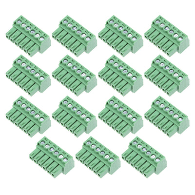 Harfington Uxcell 15Pcs AC300V 8A 3.5mm Pitch 6P Flat Angle Needle Seat Insert-In PCB Terminal Block Connector green