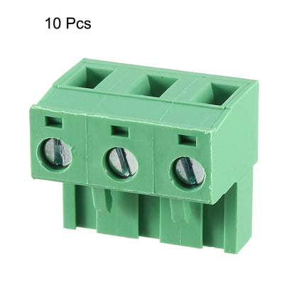 Harfington Uxcell 10Pcs AC300V 15A 7.62mm Pitch 3P Flat Angle Needle Seat Insert-In PCB Terminal Block Connector green