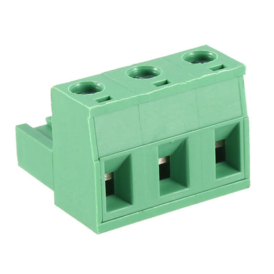 Harfington Uxcell 10Pcs AC300V 15A 7.62mm Pitch 3P Flat Angle Needle Seat Insert-In PCB Terminal Block Connector green