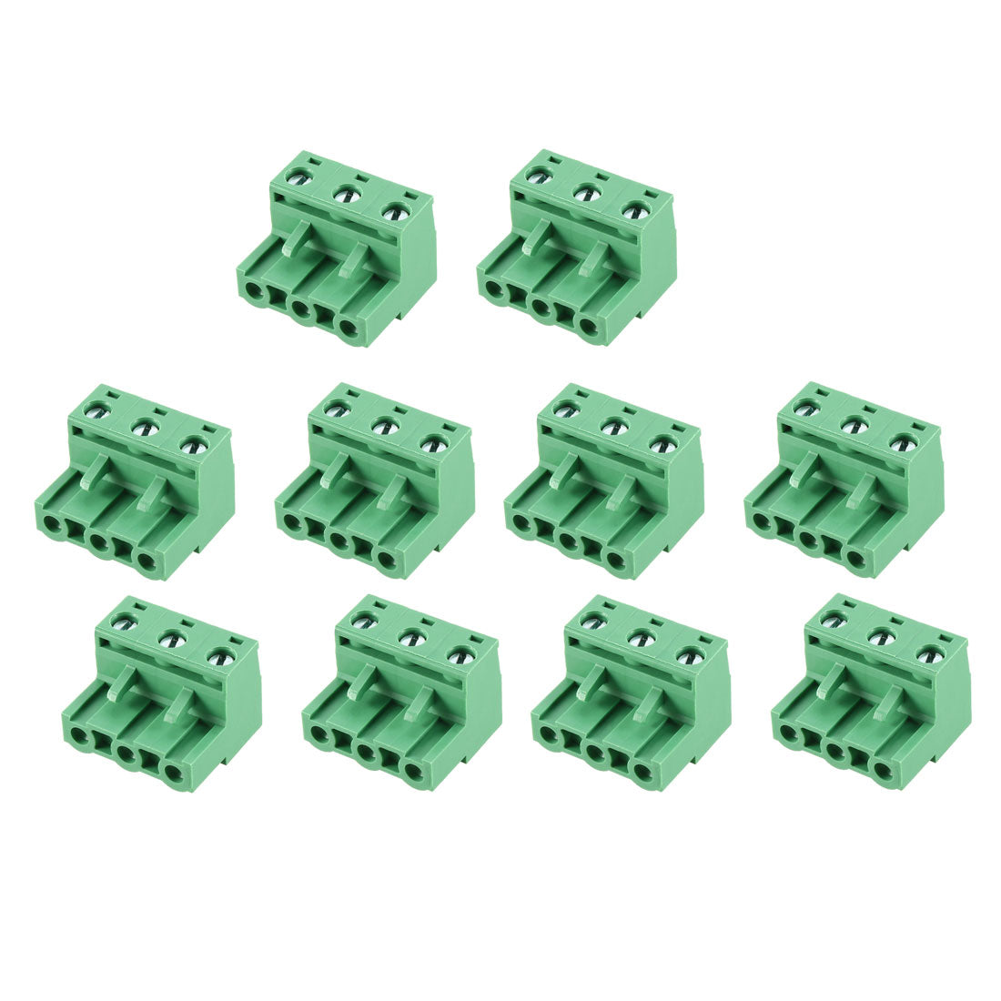 uxcell Uxcell 10Pcs AC300V 15A 7.62mm Pitch 3P Flat Angle Needle Seat Insert-In PCB Terminal Block Connector green