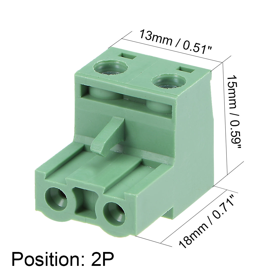 uxcell Uxcell 15Pcs AC300V 15A 7.62mm Pitch 2P Flat Angle Needle Seat Plug-In PCB Terminal Block Connector green