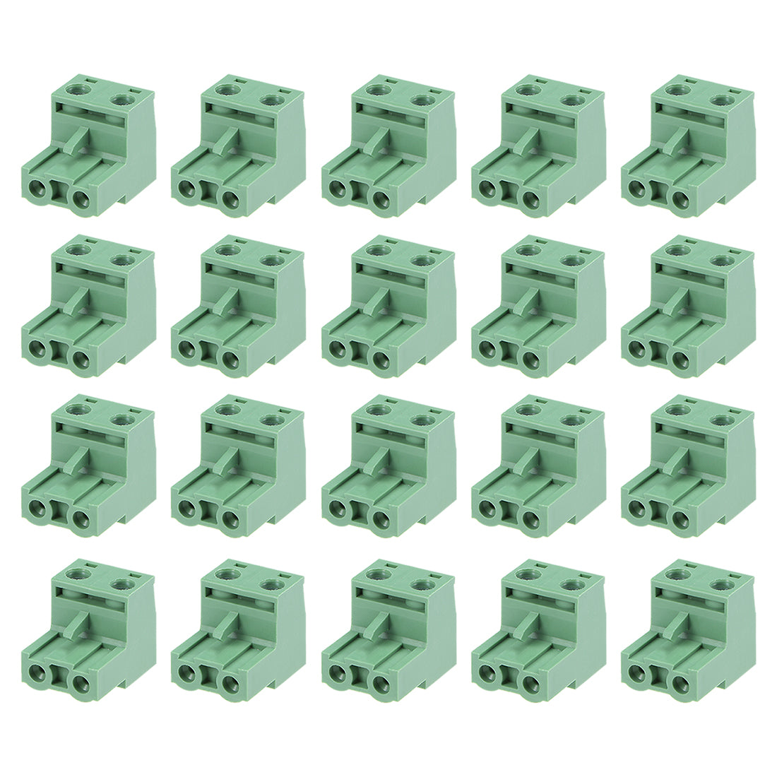 uxcell Uxcell 20Pcs AC300V 15A 7.62mm Pitch 2P Flat Angle Needle Seat Insert-In PCB Terminal Block Connector green