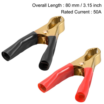 Harfington Uxcell 2 Pcs Pure Copper Alligator Clip Adapter 50A Test Clamp Half Shroud Red Black