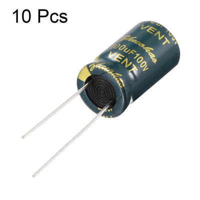 Harfington Uxcell Aluminum Radial Electrolytic Capacitor Low ESR Green with 100uF 100V 105 Celsius Life 3000H 10 x 17 mm High Ripple Current,Low Impedance 10pcs