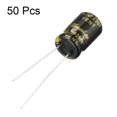 Harfington Uxcell Aluminum Radial Electrolytic Capacitor with 4.7uF 250V 105 Celsius Life 2000H 8 x 12 mm Black 50pcs