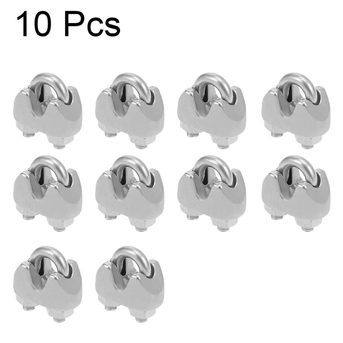 uxcell Uxcell 10Pcs Stainless Steel 2mm 1/16 Inch Wire Rope Clip Cable Clamp Fastener Silver Tone