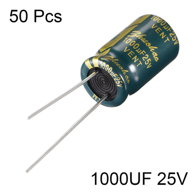 Harfington Uxcell Aluminum Radial Electrolytic Capacitor Low ESR Green with 1000UF 25V 105 Celsius Life 3000H 10 x 17 mm High Ripple Current,Low Impedance 50pcs