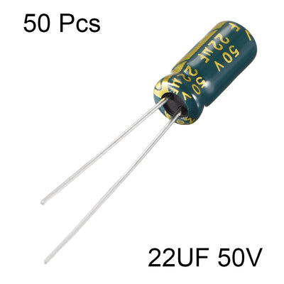 Harfington Uxcell Aluminum Radial Electrolytic Capacitor Low ESR Green with 22UF 50V 105 Celsius Life 3000H 5 x 11 mm High Ripple Current,Low Impedance 50pcs