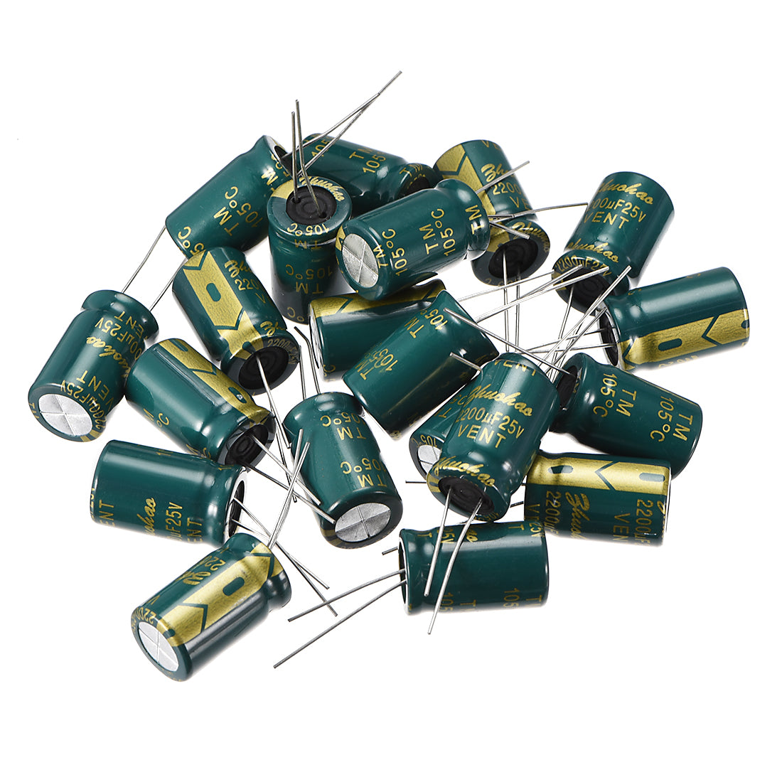 uxcell Uxcell Aluminum Radial Electrolytic Capacitor Low ESR Green with 2200UF 25V 105 Celsius Life 3000H 13 x 21 mm High Ripple Current,Low Impedance 20pcs