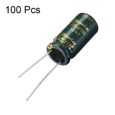 Harfington Uxcell Aluminum Radial Electrolytic Capacitor Low ESR Green with 470UF 50V 105 Celsius Life 3000H 10 x20 mm High Ripple Current,Low Impedance 100pcs