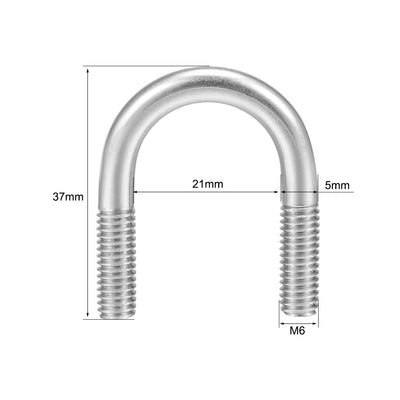 Harfington Uxcell U-Bolts 21mm Inner Width 304 Stainless Steel M6 U-Bolt for 18mm Pipe Dia 5pcs