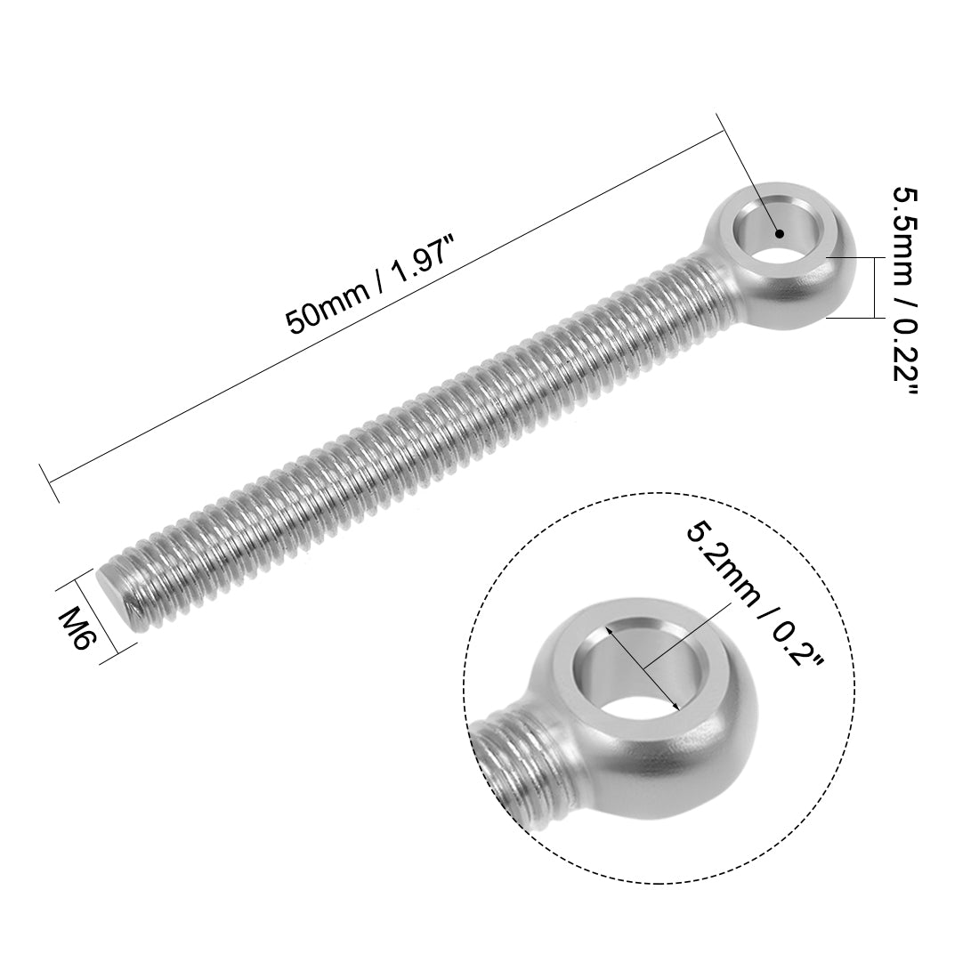 uxcell Uxcell M6 x 50mm Machinery Shoulder Swing Lifting Eye Bolt 304 Stainless Steel Metric Thread 4pcs