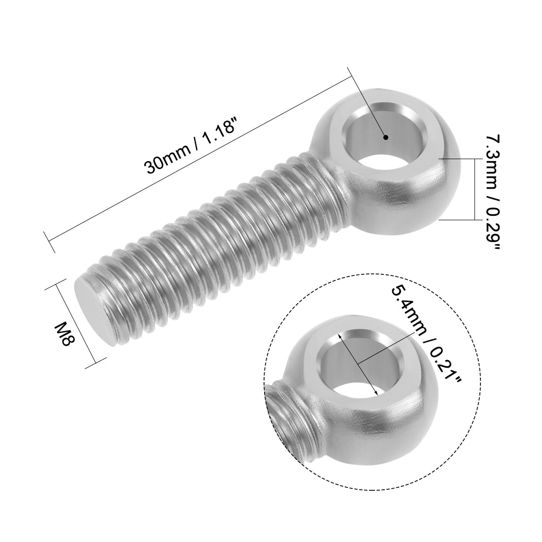 uxcell Uxcell M8 x 30mm Machinery Shoulder Swing Lifting Eye Bolt 304 Stainless Steel Metric Thread 4pcs