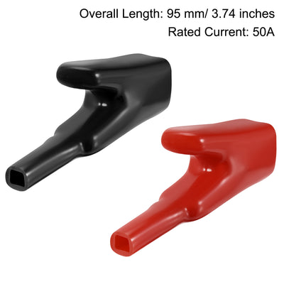 Harfington Uxcell 2 Pcs Iron Alligator Clip Adapter 50A Test Clamp Full Shroud Red Black