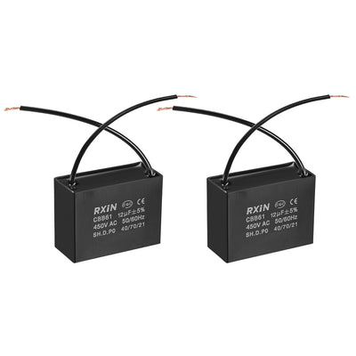 Harfington Uxcell CBB61 Run Capacitor 450V AC 12uF 2 Wires Metallized Polypropylene Film Capacitors for Ceiling Fan 2pcs