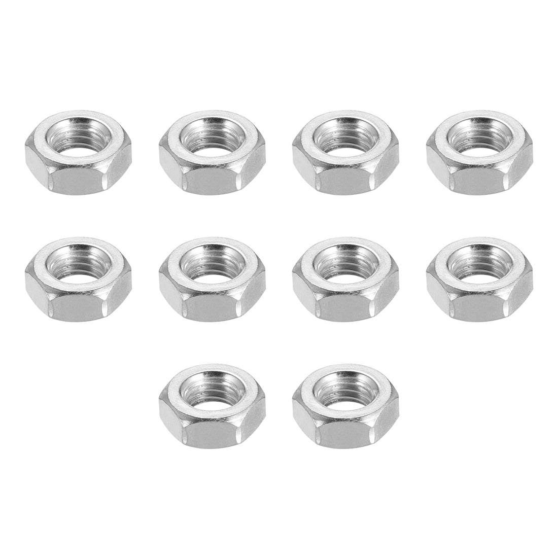 uxcell Uxcell M8 Metric Carbon Steel Hexagon Hex Nut Silver Tone 10pcs