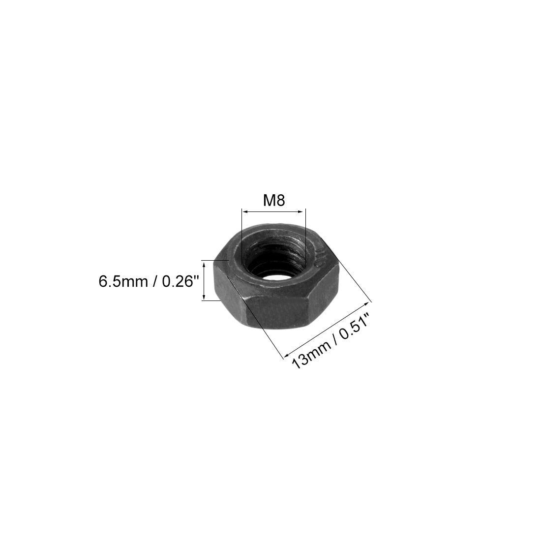 uxcell Uxcell M8 Metric Carbon Steel Grade 8.8 Hexagon Hex Nut Black 20pcs