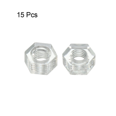 Harfington Uxcell Hex Nut, Metric Acrylic M3x0.5mm Thread Hexagon Nuts Clear 15pcs