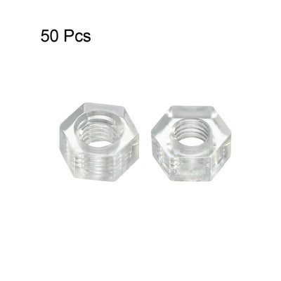 Harfington Uxcell Hex Nut, Metric Acrylic M3x0.5mm Thread Hexagon Nuts Clear 50pcs