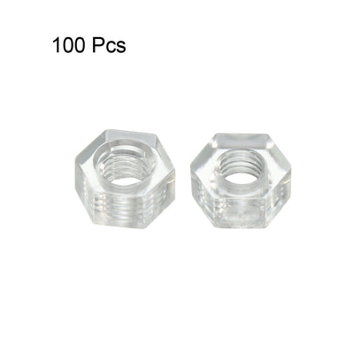 Harfington Uxcell Hex Nut, Metric Acrylic M3x0.5mm Thread Hexagon Nuts Clear 100pcs