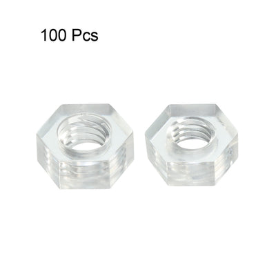 Harfington Uxcell Hex Nut, Metric Acrylic M4x0.7mm Thread Hexagon Nuts  Clear 100pcs
