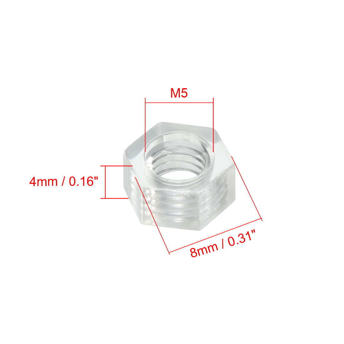 uxcell Uxcell Hex Nut, Metric Acrylic M5x0.8mm Thread Hexagon Nuts Clear 50pcs