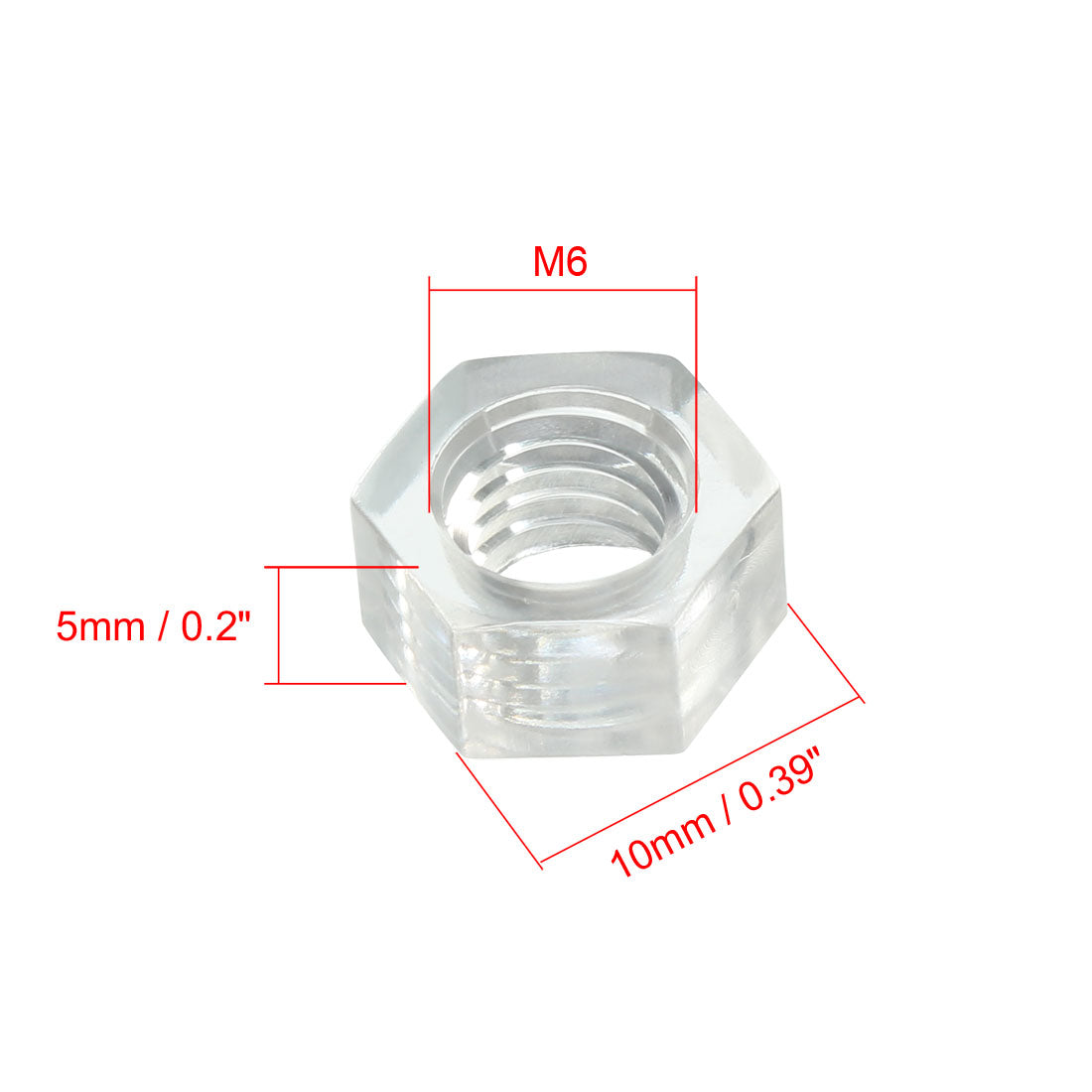 uxcell Uxcell Hex Nut, Metric  Acrylic M6x1mm Thread Hexagon Nuts Clear 15pcs