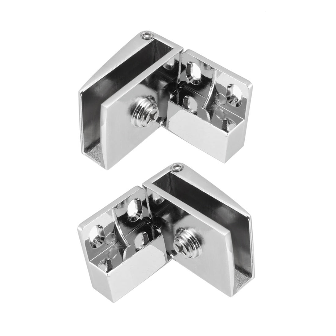 uxcell Uxcell 3-5mm Thickness Wall Mounted Glass Door Hinges Clamps Silver Tone 1 Pair
