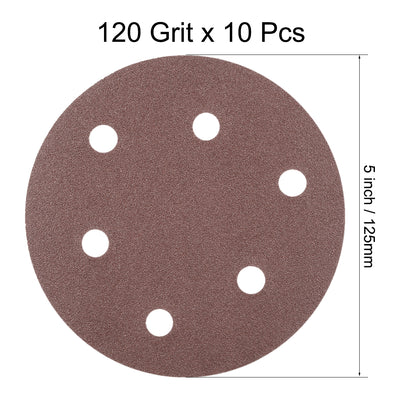 Harfington Uxcell 5 Inch 6 Holes Sanding Disc 240 Grits Flocking Sandpaper for Sander 10 Pcs