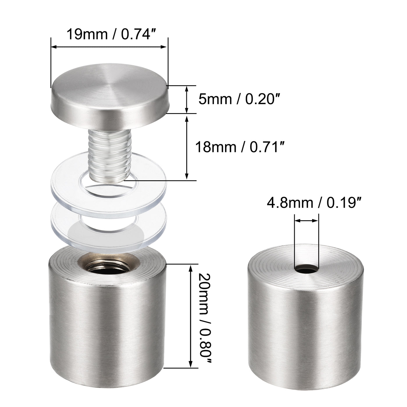 uxcell Uxcell Glass Standoff Mount Stainless Steel Wall Standoff Holder Advertising Nails 3/4" Dia 1" Length 4 Pcs