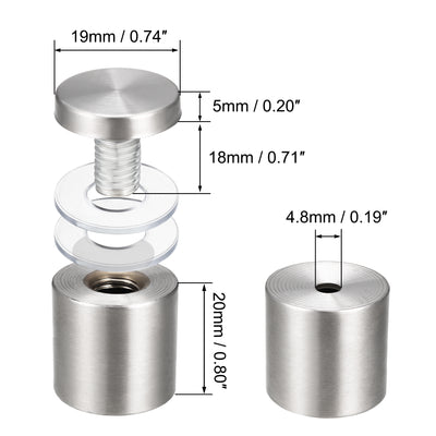 Harfington Uxcell Glass Standoff Mount Stainless Steel Wall Standoff Holder Advertising Nails 3/4" Dia 1" Length 4 Pcs